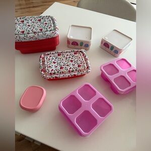 Cute Pink Food Storage Containers Set – Floral & Mushroom Lids 💗🍓🍄